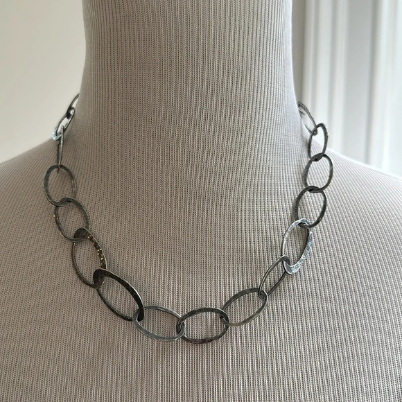 Silpada Hammered Oval Link Oxidized Sterling Silver Necklace, Like New - Picture 2 of 3